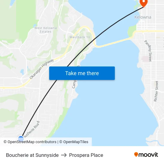 Boucherie at Sunnyside to Prospera Place map