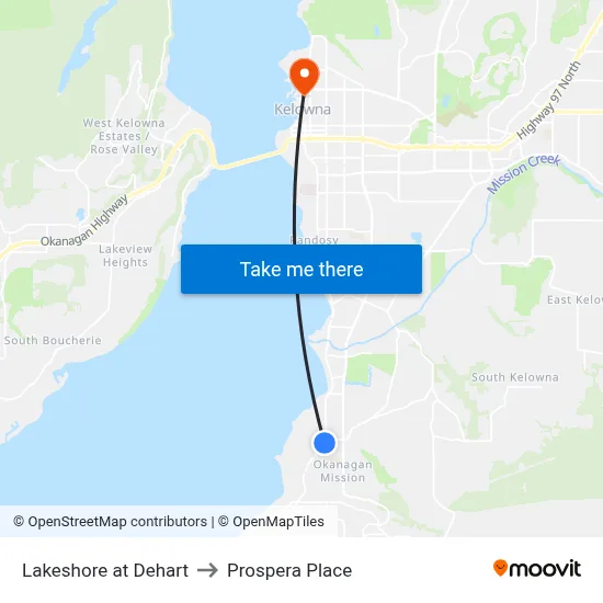 Lakeshore at Dehart to Prospera Place map