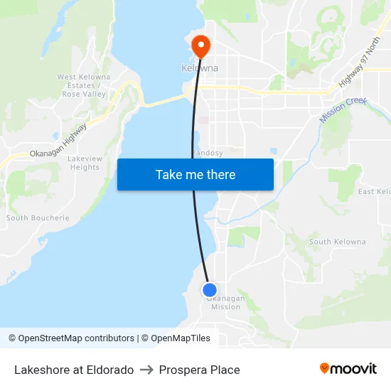 Lakeshore at Eldorado to Prospera Place map