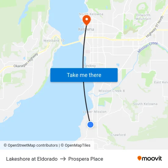 Lakeshore at Eldorado to Prospera Place map