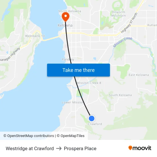 Westridge at Crawford to Prospera Place map