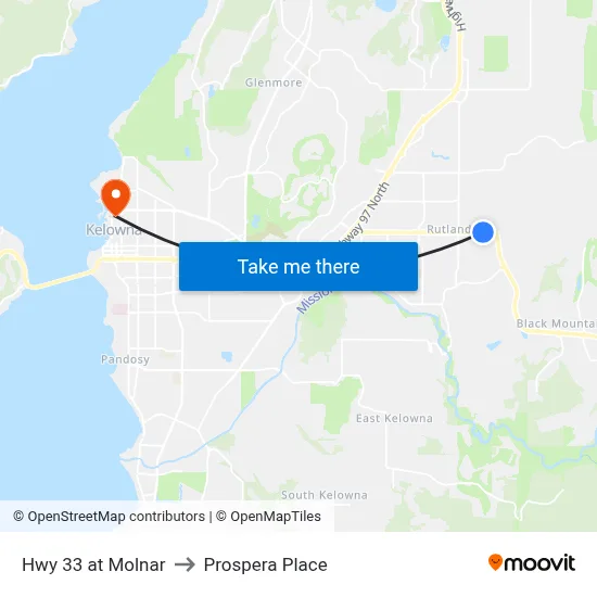 Hwy 33 at Molnar to Prospera Place map