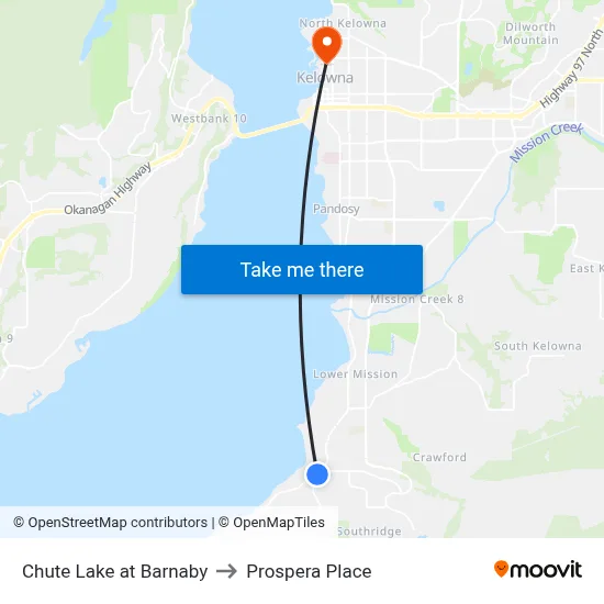 Chute Lake at Barnaby to Prospera Place map