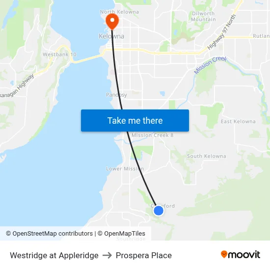 Westridge at Appleridge to Prospera Place map