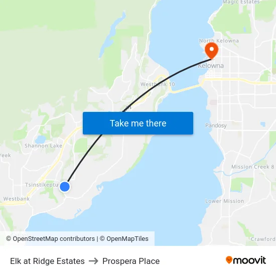 Elk at Ridge Estates to Prospera Place map