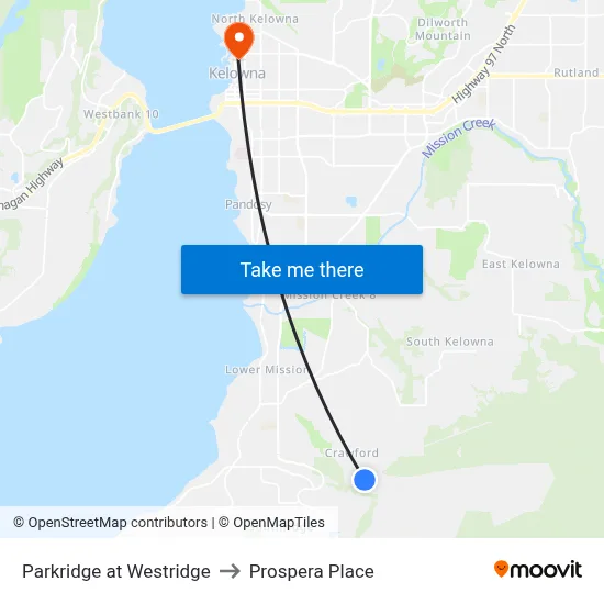 Parkridge at Westridge to Prospera Place map