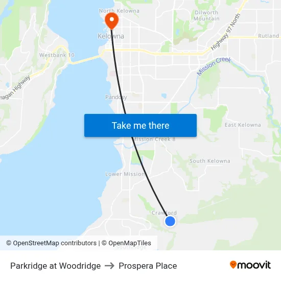 Parkridge at Woodridge to Prospera Place map
