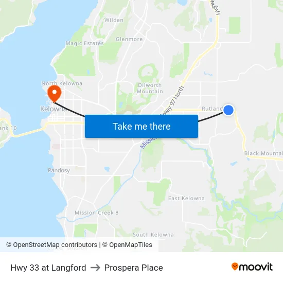Hwy 33 at Langford to Prospera Place map
