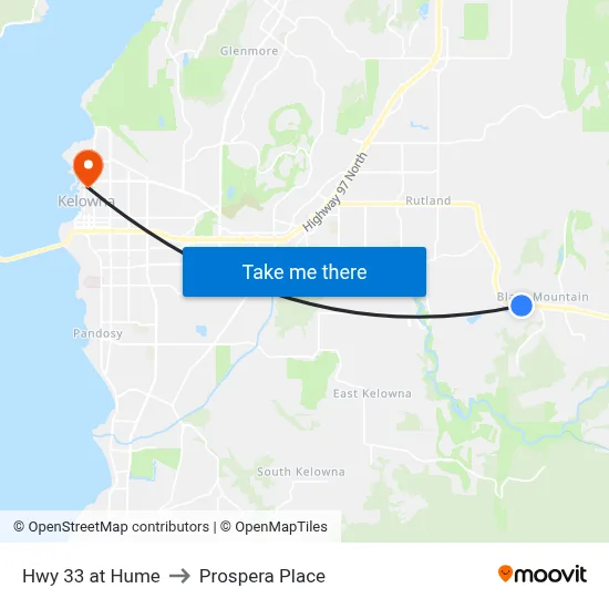 Hwy 33 at Hume to Prospera Place map