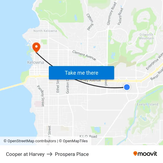 Cooper at Harvey to Prospera Place map
