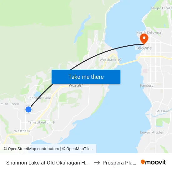 Shannon Lake at Old Okanagan Hwy to Prospera Place map