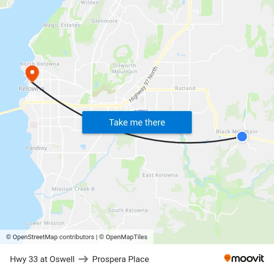 Hwy 33 at Oswell to Prospera Place map