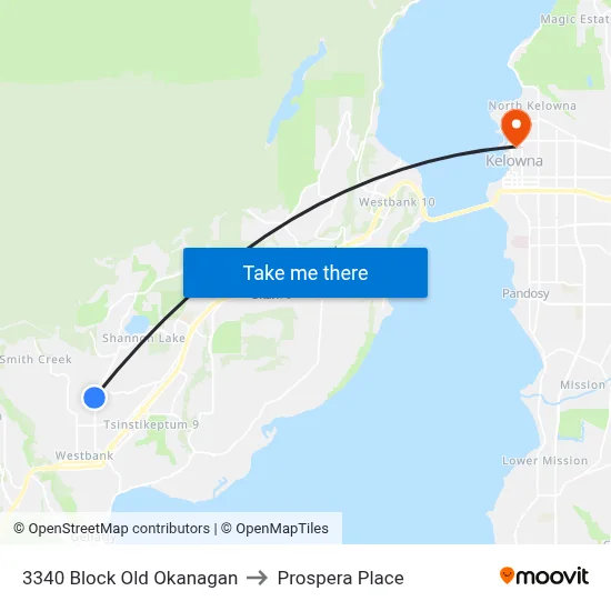 3340 Block Old Okanagan to Prospera Place map