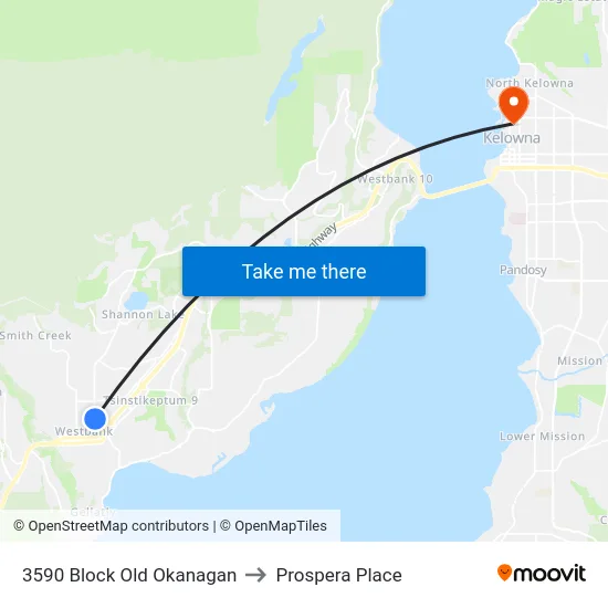 3590 Block Old Okanagan to Prospera Place map