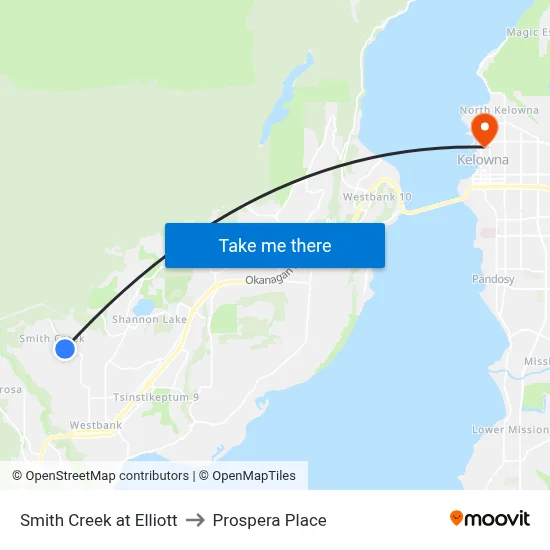 Smith Creek at Elliott to Prospera Place map