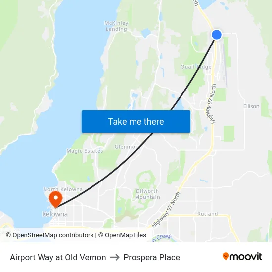Airport Way at Old Vernon to Prospera Place map