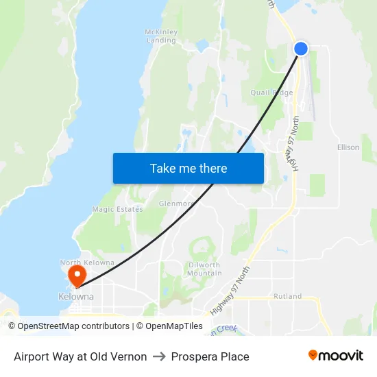 Airport Way at Old Vernon to Prospera Place map
