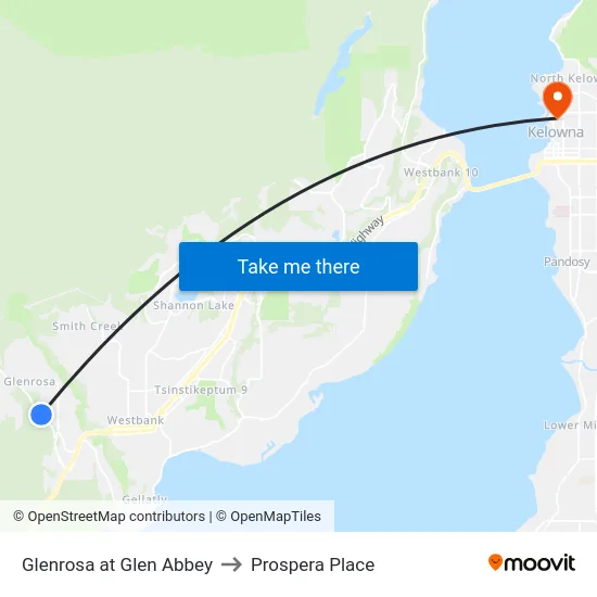 Glenrosa at Glen Abbey to Prospera Place map
