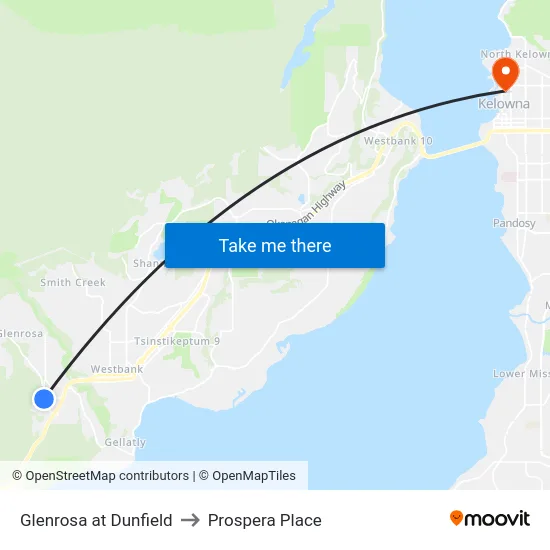Glenrosa at Dunfield to Prospera Place map