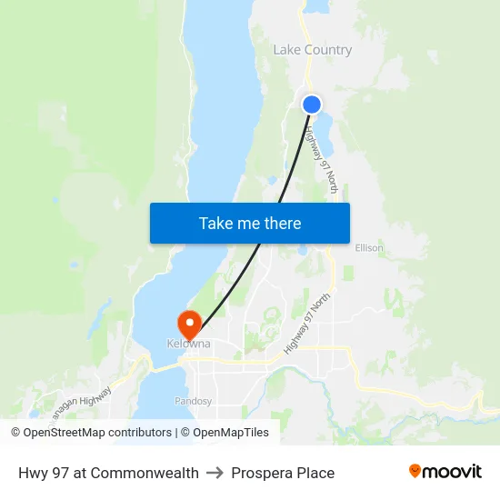 Hwy 97 at Commonwealth to Prospera Place map