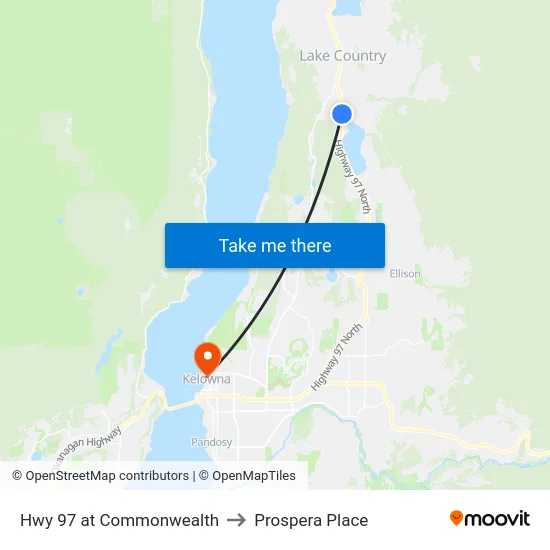 Hwy 97 at Commonwealth to Prospera Place map