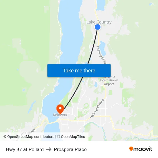 Hwy 97 at Pollard to Prospera Place map