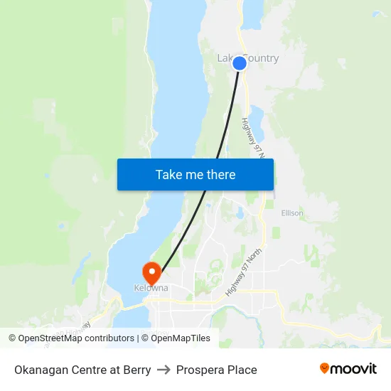 Okanagan Centre at Berry to Prospera Place map