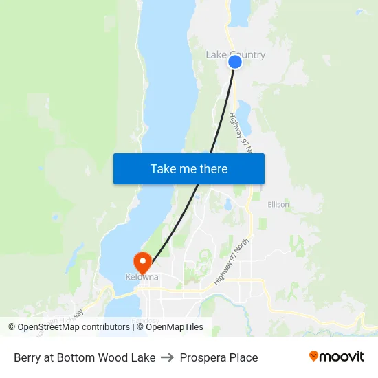 Berry at Bottom Wood Lake to Prospera Place map