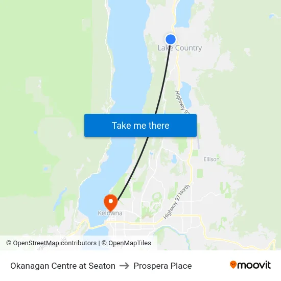 Okanagan Centre at Seaton to Prospera Place map