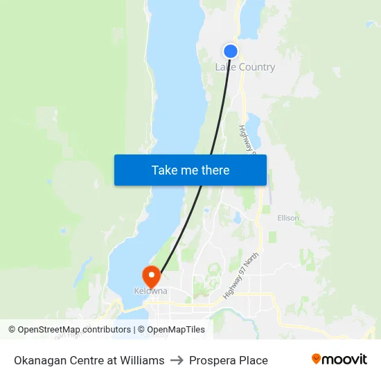 Okanagan Centre at Williams to Prospera Place map