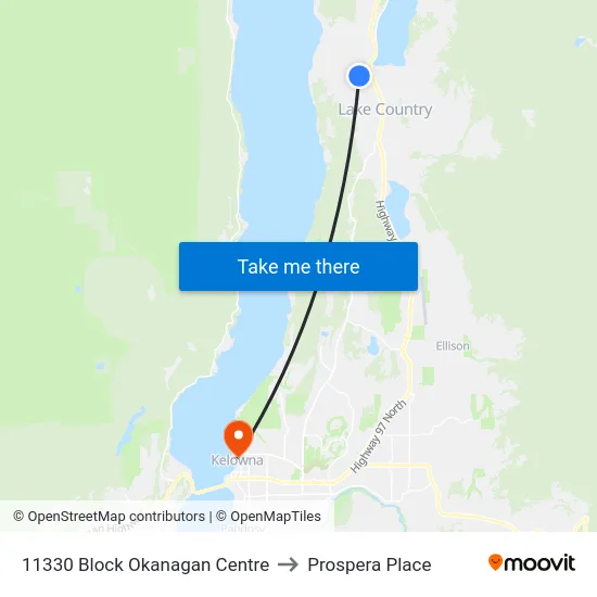 11330 Block Okanagan Centre to Prospera Place map