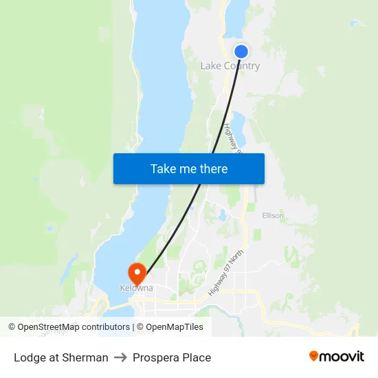 Lodge at Sherman to Prospera Place map