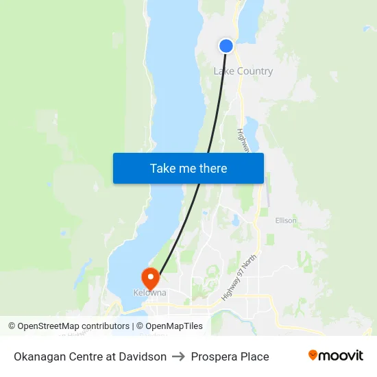 Okanagan Centre at Davidson to Prospera Place map