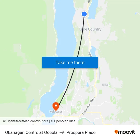 Okanagan Centre at Oceola to Prospera Place map