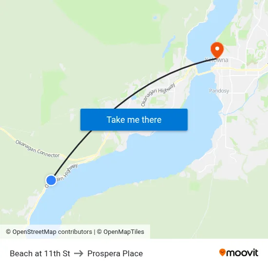 Beach at 11th St to Prospera Place map