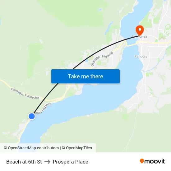 Beach at 6th St to Prospera Place map