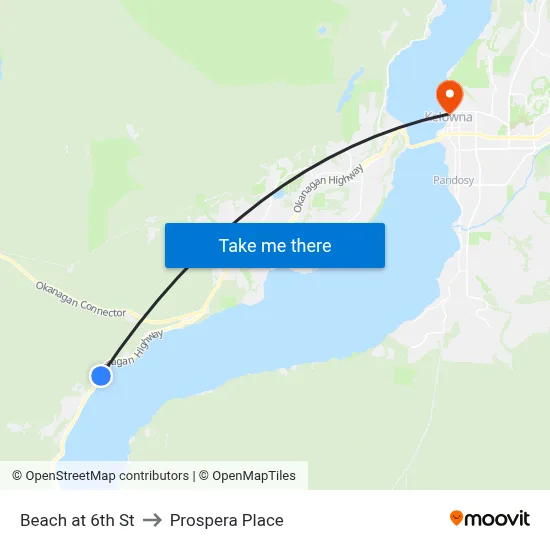 Beach at 6th St to Prospera Place map