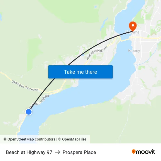 Beach at Highway 97 to Prospera Place map