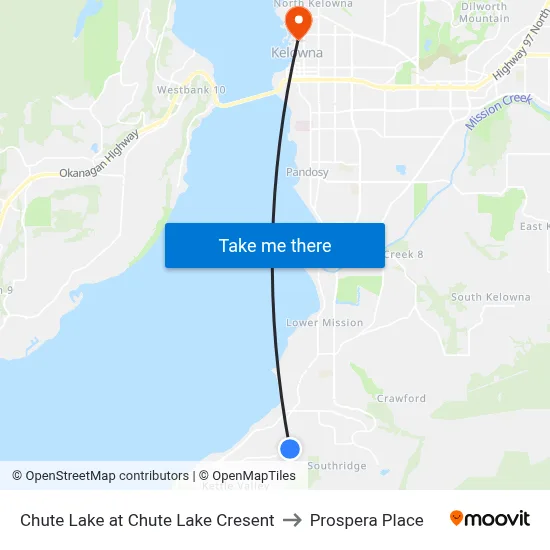 Chute Lake at Chute Lake Cresent to Prospera Place map