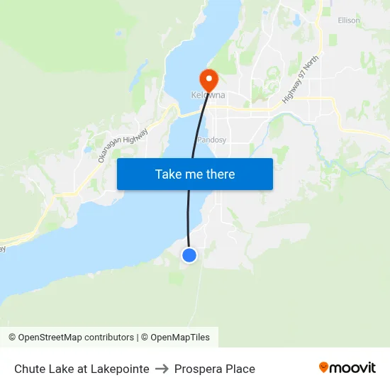 Chute Lake at Lakepointe to Prospera Place map