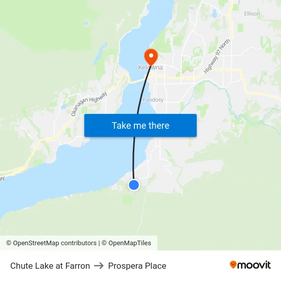 Chute Lake at Farron to Prospera Place map