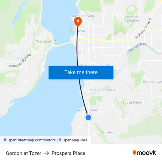 Gordon at Tozer to Prospera Place map