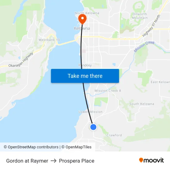 Gordon at Raymer to Prospera Place map