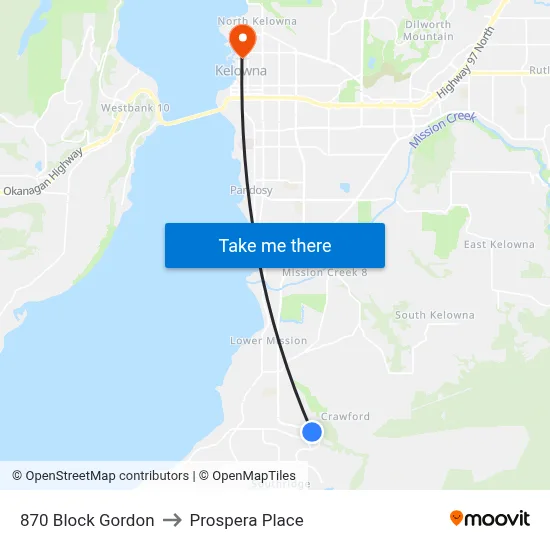 870 Block Gordon to Prospera Place map