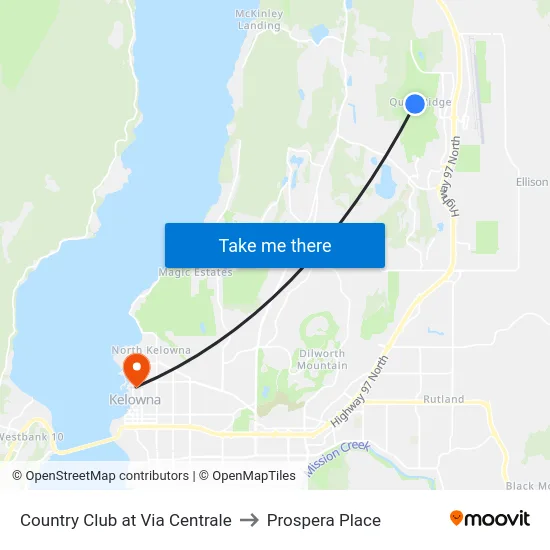 Country Club at Via Centrale to Prospera Place map