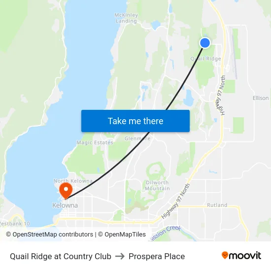 Quail Ridge at Country Club to Prospera Place map