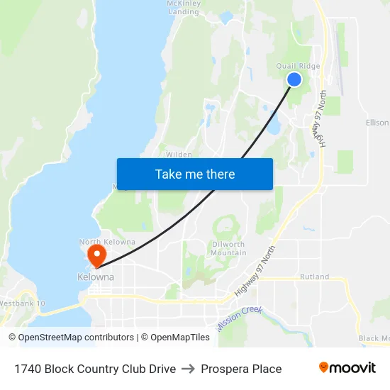 1740 Block Country Club Drive to Prospera Place map
