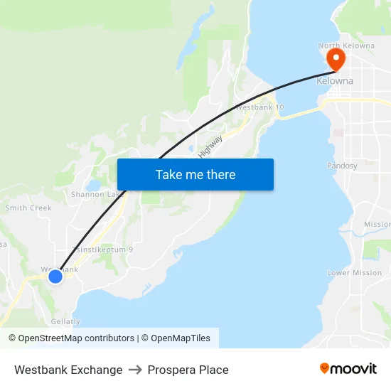 Westbank Exchange to Prospera Place map