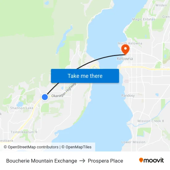 Boucherie Mountain Exchange to Prospera Place map