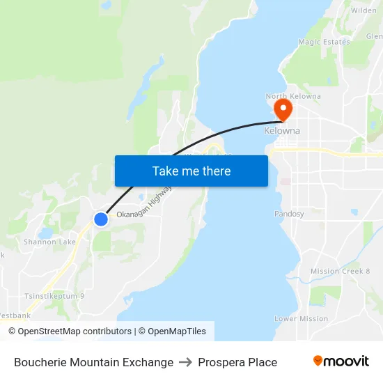 Boucherie Mountain Exchange to Prospera Place map